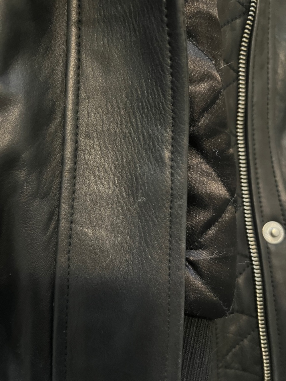Quince Black 100% Leather Shearling Trim Aviator Jacket Bomber - Picture 11 of 12